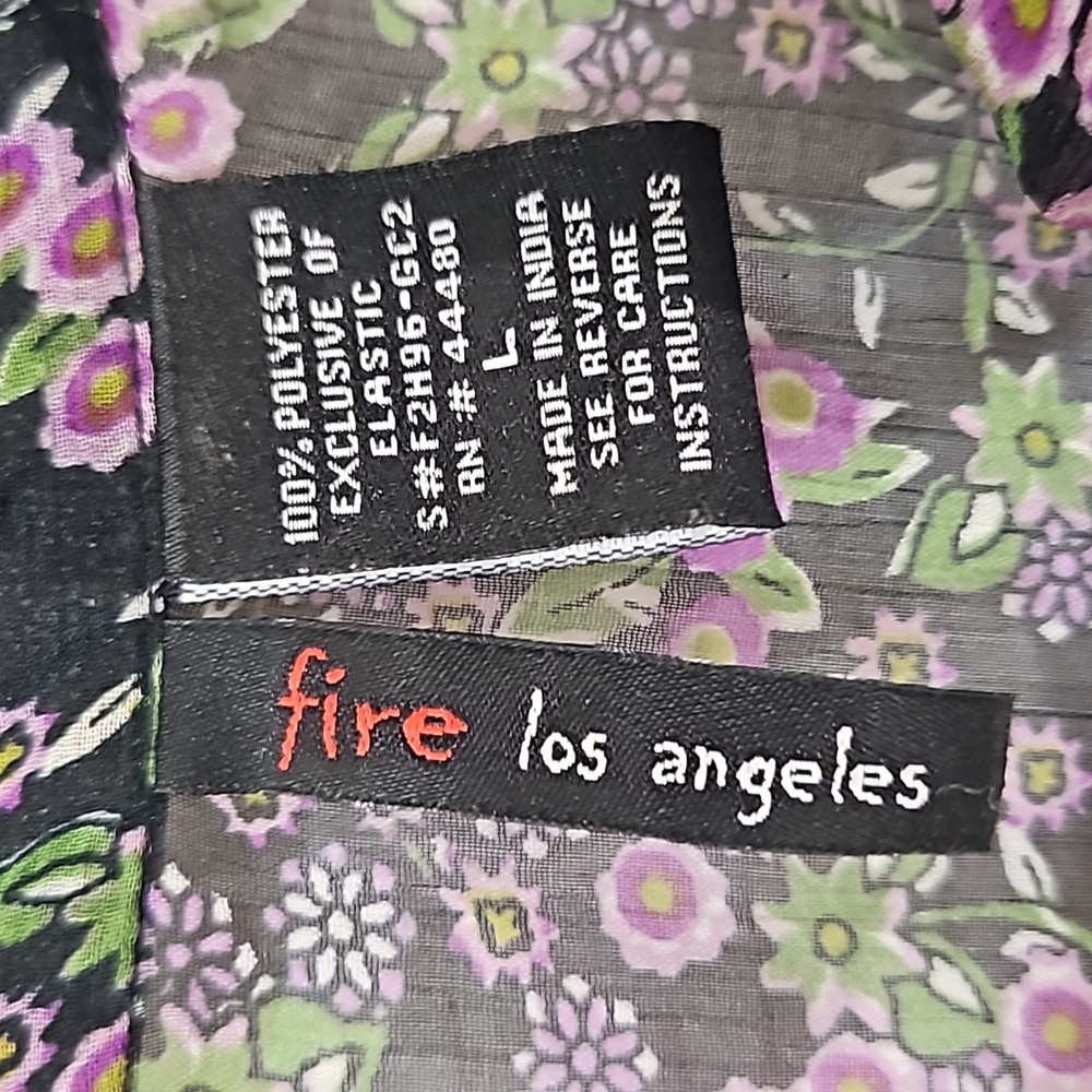 Fire Los Angeles Ruffled Sheer Floral Top Size Large - Picture 9 of 13